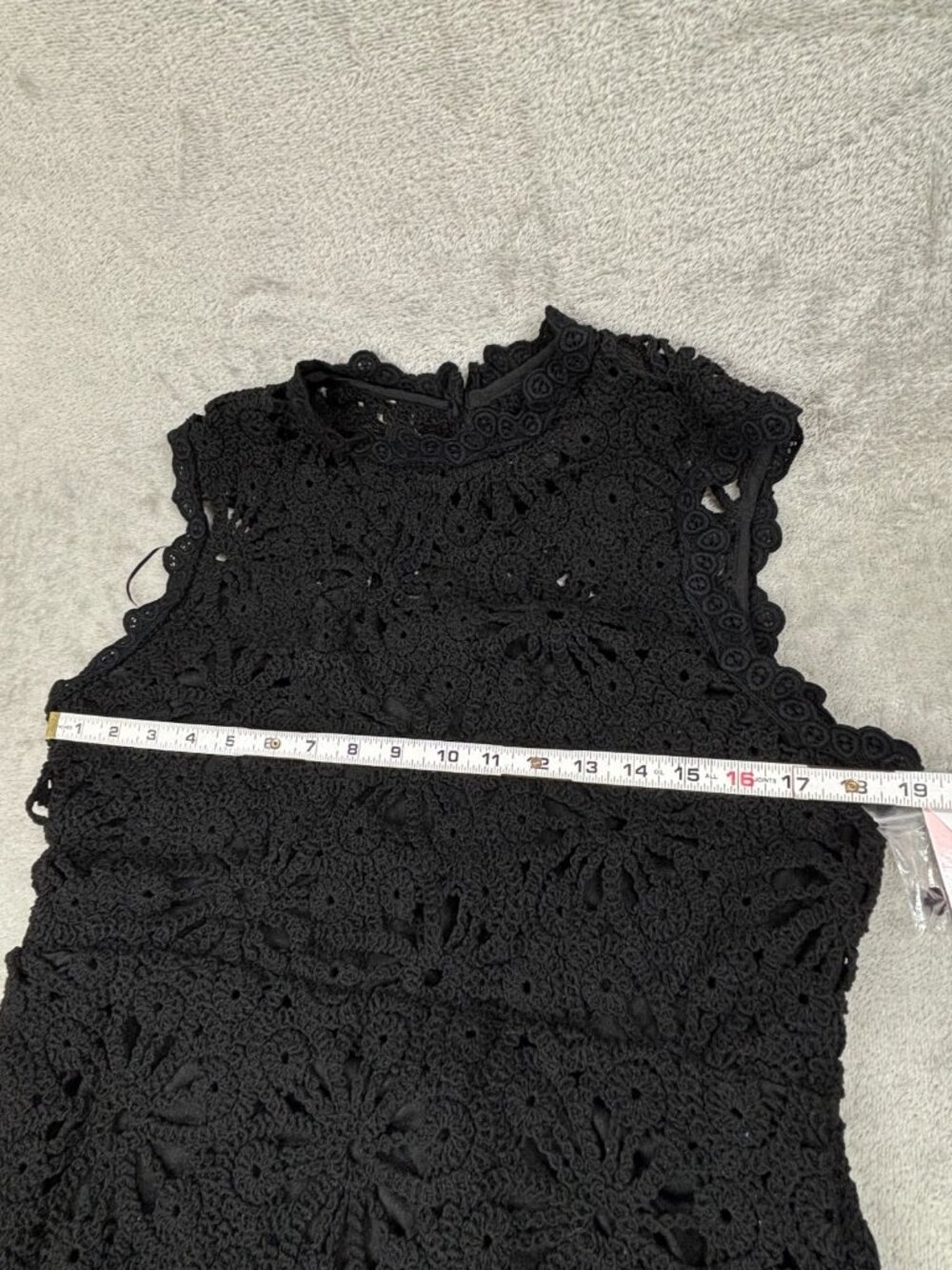 Bloomingdale's Aqua Maxi Dress Womens 2XL Black Crochet Sheer Lining Mock Neck - Picture 9 of 14